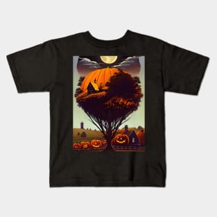 Halloween with tree, house,cornfield, moon, scarecrow Kids T-Shirt